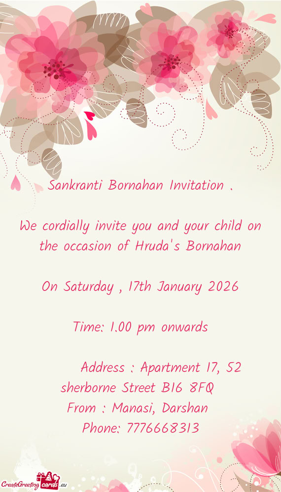 We cordially invite you and your child on the occasion of Hruda