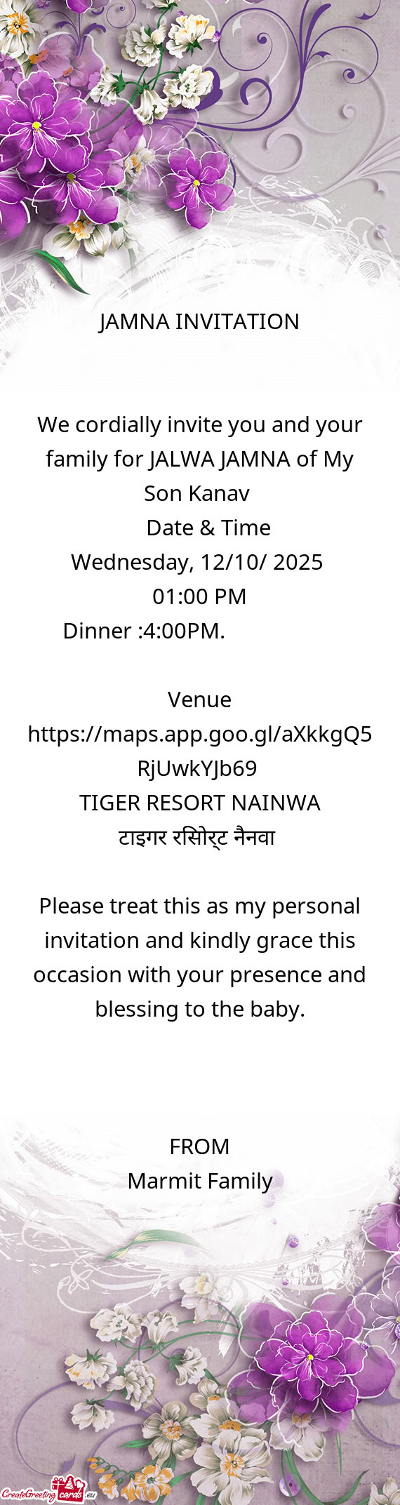 We cordially invite you and your family for JALWA JAMNA of My Son Kanav