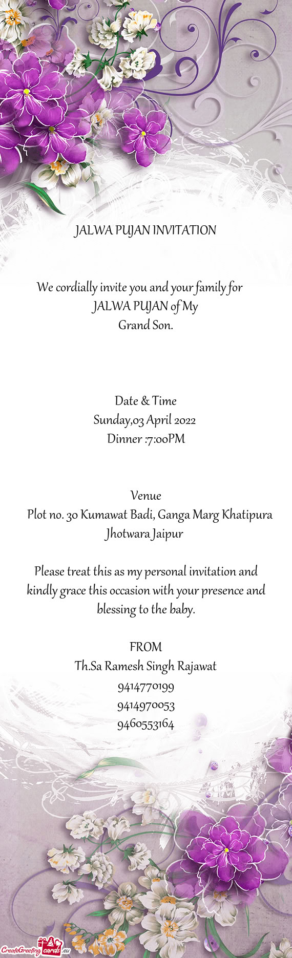 We cordially invite you and your family for  JALWA PUJAN of My