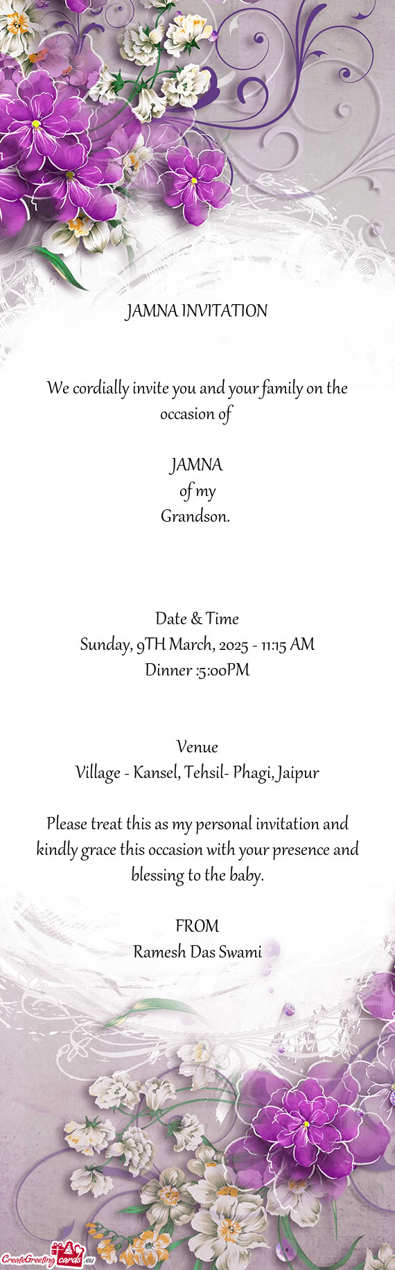 We cordially invite you and your family on the occasion of