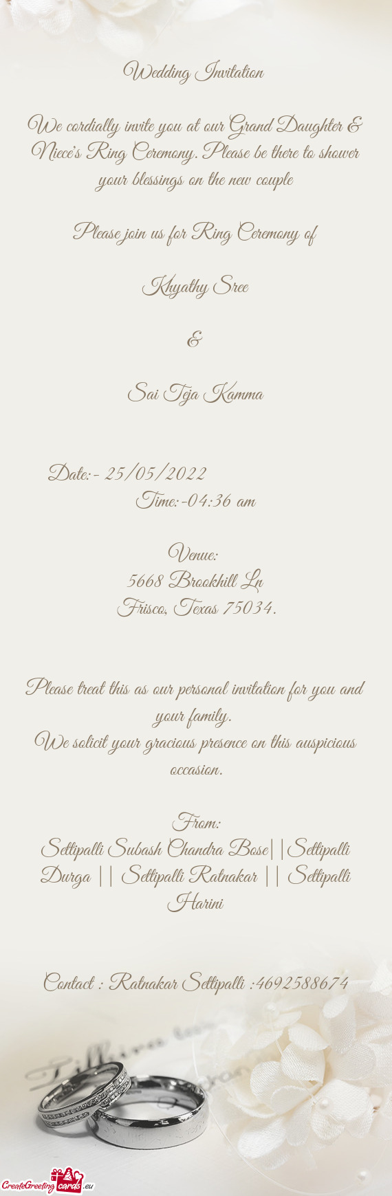 We cordially invite you at our Grand Daughter & Niece