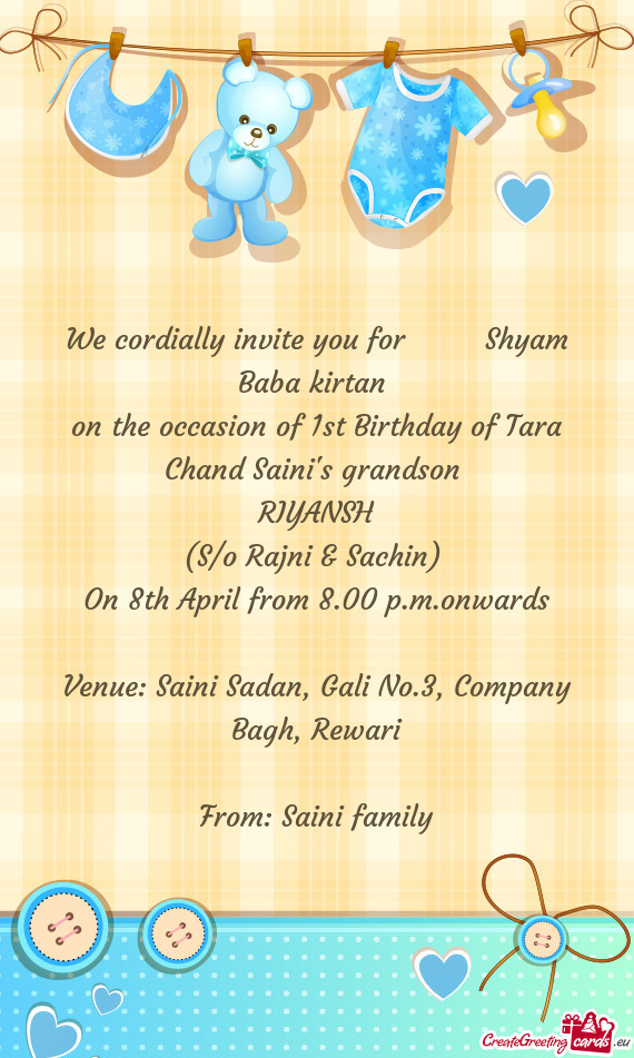 We cordially invite you for   Shyam Baba kirtan