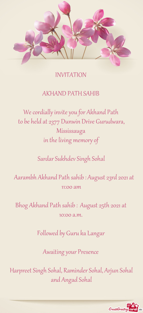 We cordially invite you for Akhand Path