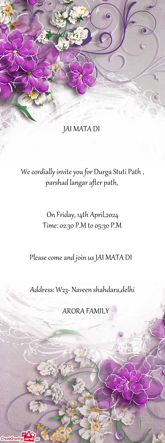 We cordially invite you for Durga Stuti Path , parshad langar after path