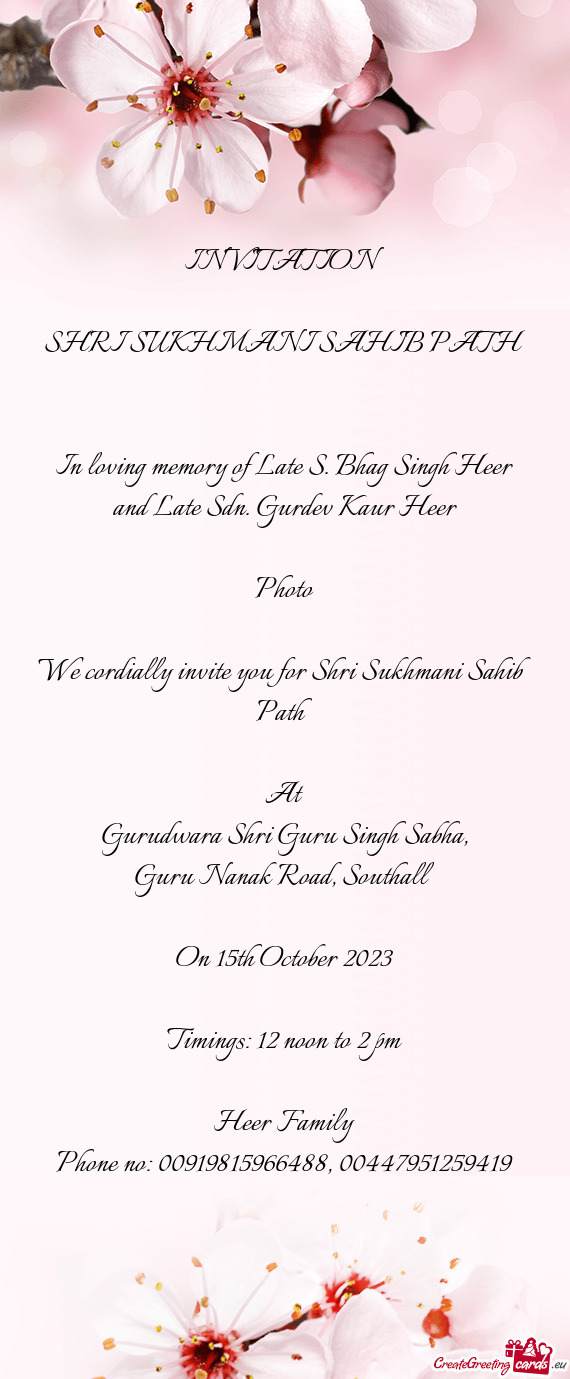 We cordially invite you for Shri Sukhmani Sahib Path