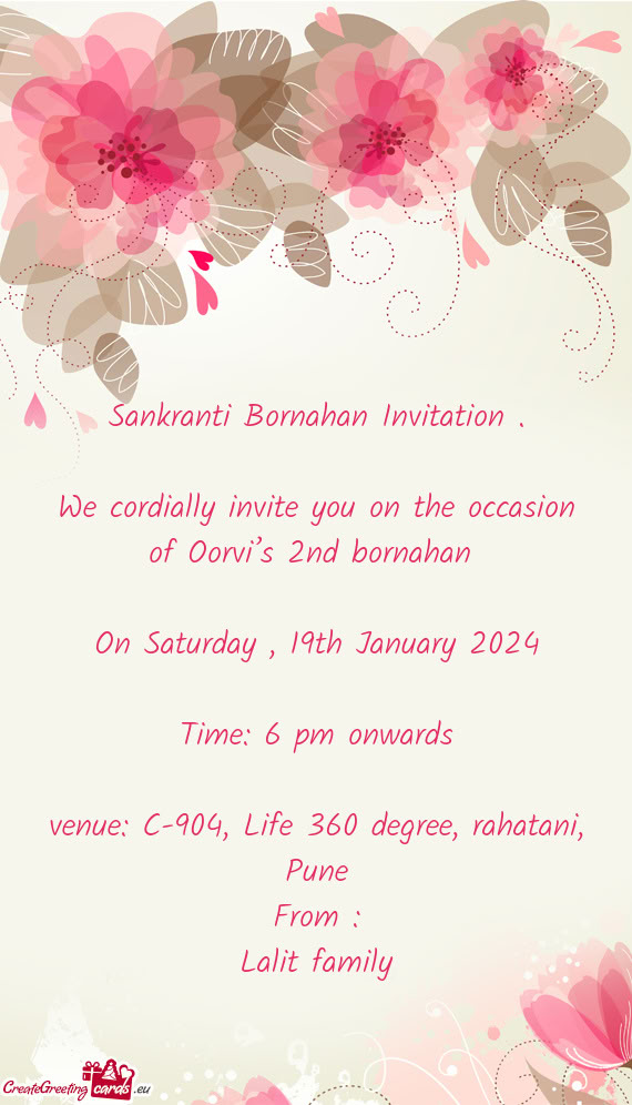 We cordially invite you on the occasion of Oorvi’s 2nd bornahan
