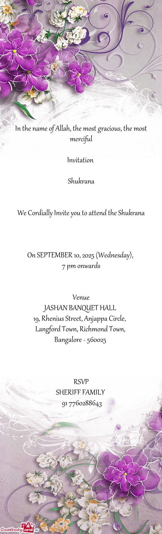 We Cordially Invite you to attend the Shukrana