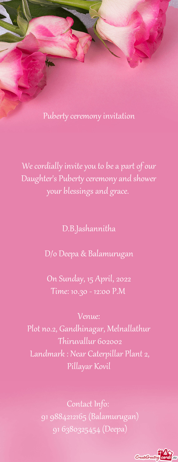 We cordially invite you to be a part of our Daughter