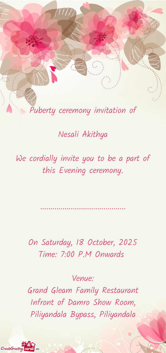 We cordially invite you to be a part of this Evening ceremony
