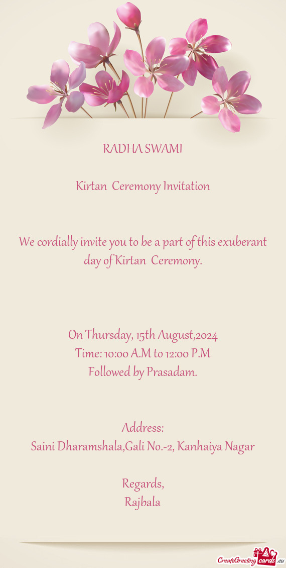 We cordially invite you to be a part of this exuberant day of Kirtan Ceremony