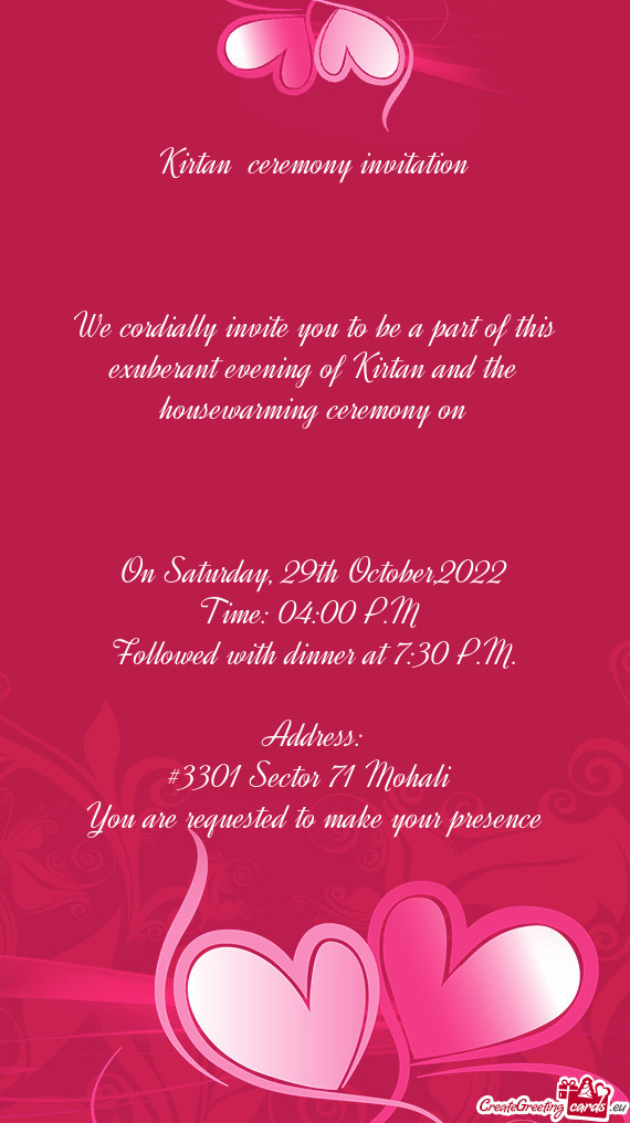 We cordially invite you to be a part of this exuberant evening of Kirtan and the housewarming ceremo