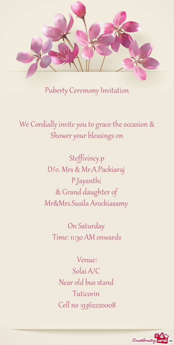 We Cordially invite you to grace the occasion & Shower your blessings on
