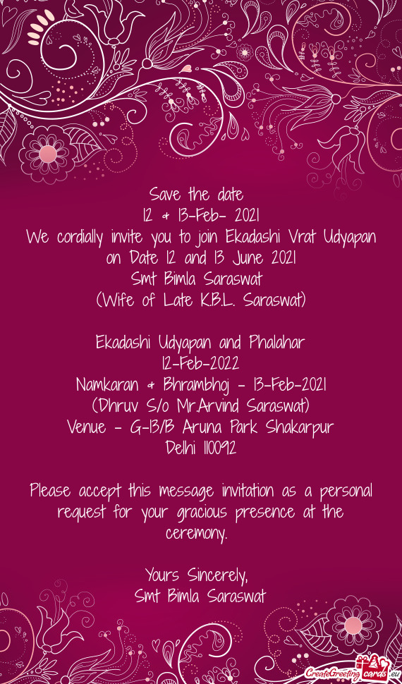 We cordially invite you to join Ekadashi Vrat Udyapan on Date 12 and 13 June 2021