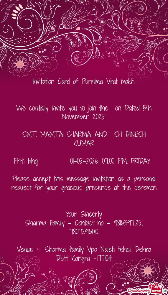 We cordially invite you to join the on Dated 5th November 2025