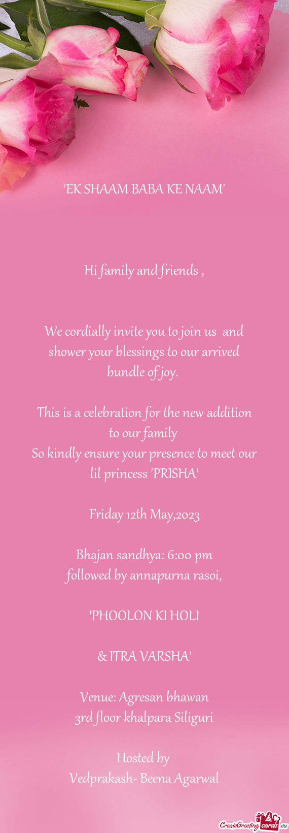 We cordially invite you to join us and shower your blessings to our arrived bundle of joy