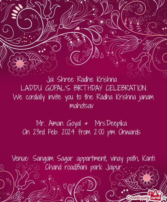 We cordially invite you to the Radha Krishna janam mahotsav