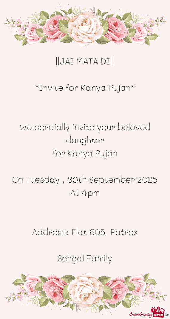 We cordially invite your beloved daughter