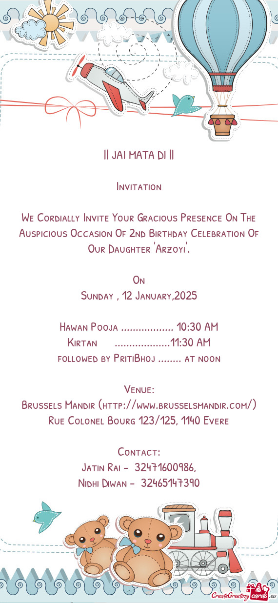 We Cordially Invite Your Gracious Presence On The Auspicious Occasion Of 2nd Birthday Celebration Of