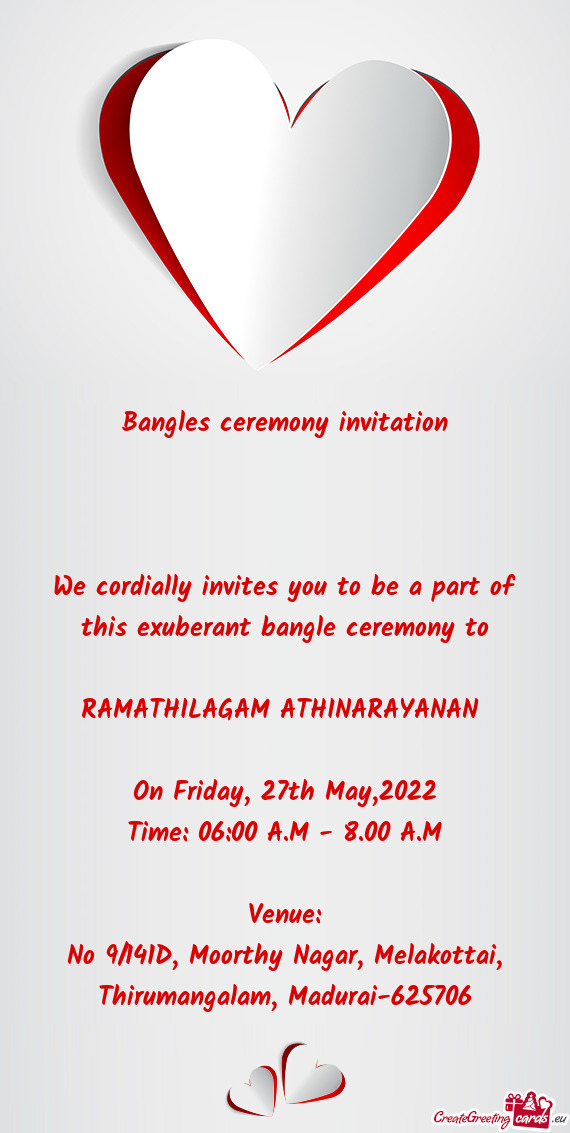 We cordially invites you to be a part of this exuberant bangle ceremony to