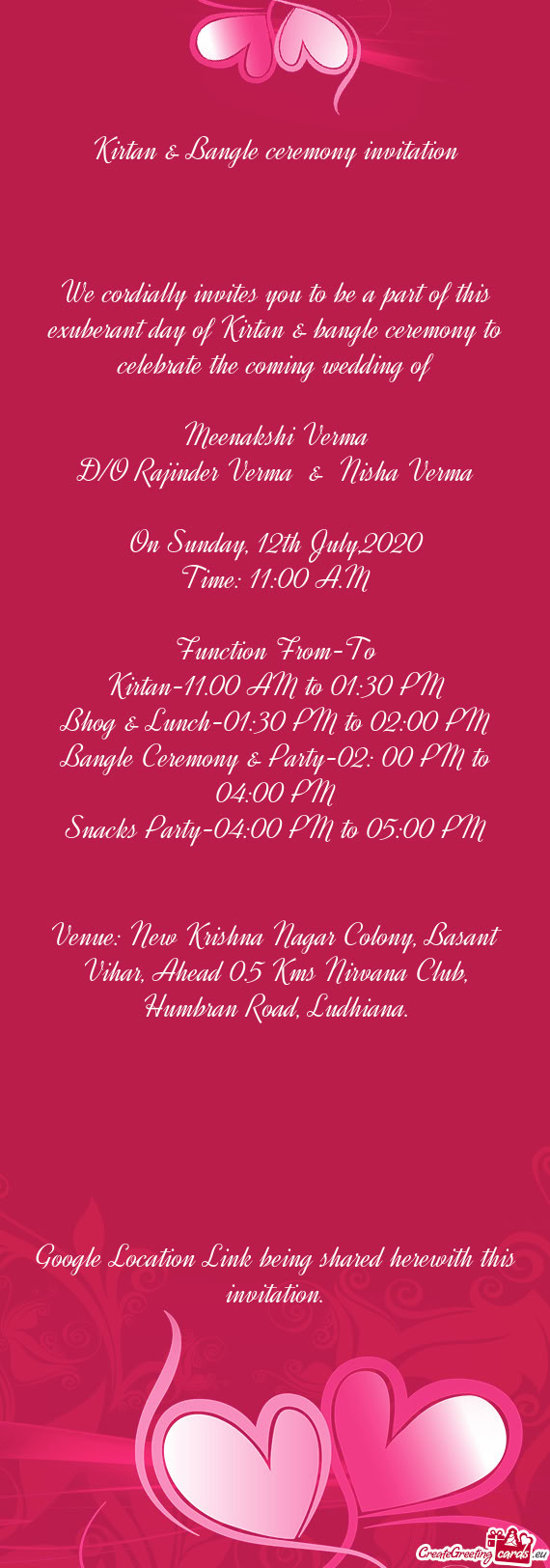 We cordially invites you to be a part of this exuberant day of Kirtan & bangle ceremony to celebrate