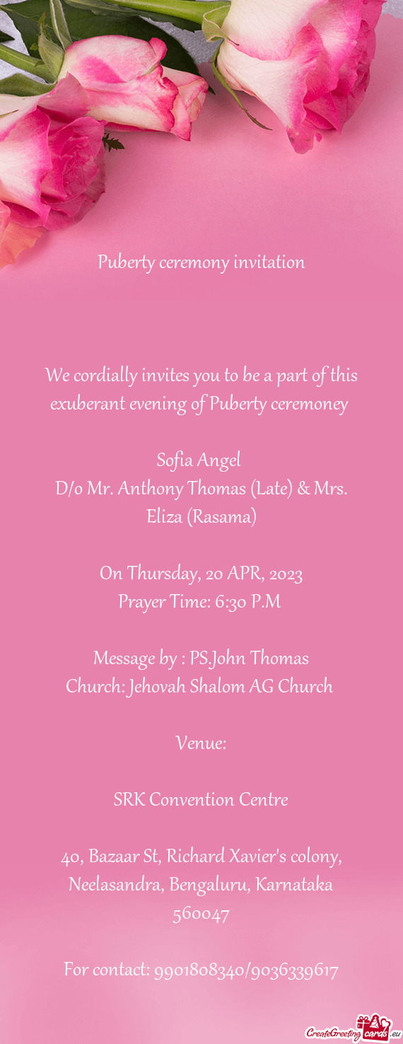 We cordially invites you to be a part of this exuberant evening of Puberty ceremoney