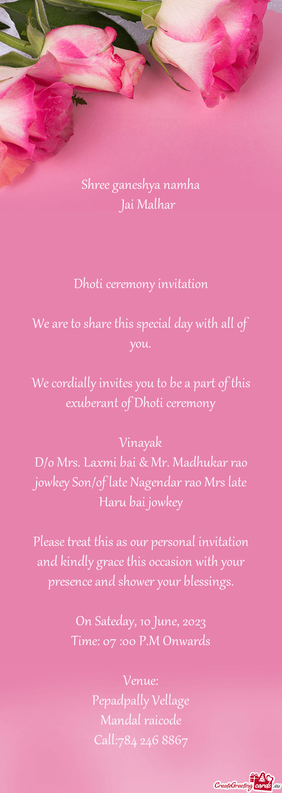 We cordially invites you to be a part of this exuberant of Dhoti ceremony