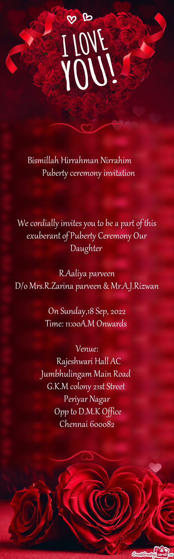 We cordially invites you to be a part of this exuberant of Puberty Ceremony Our Daughter