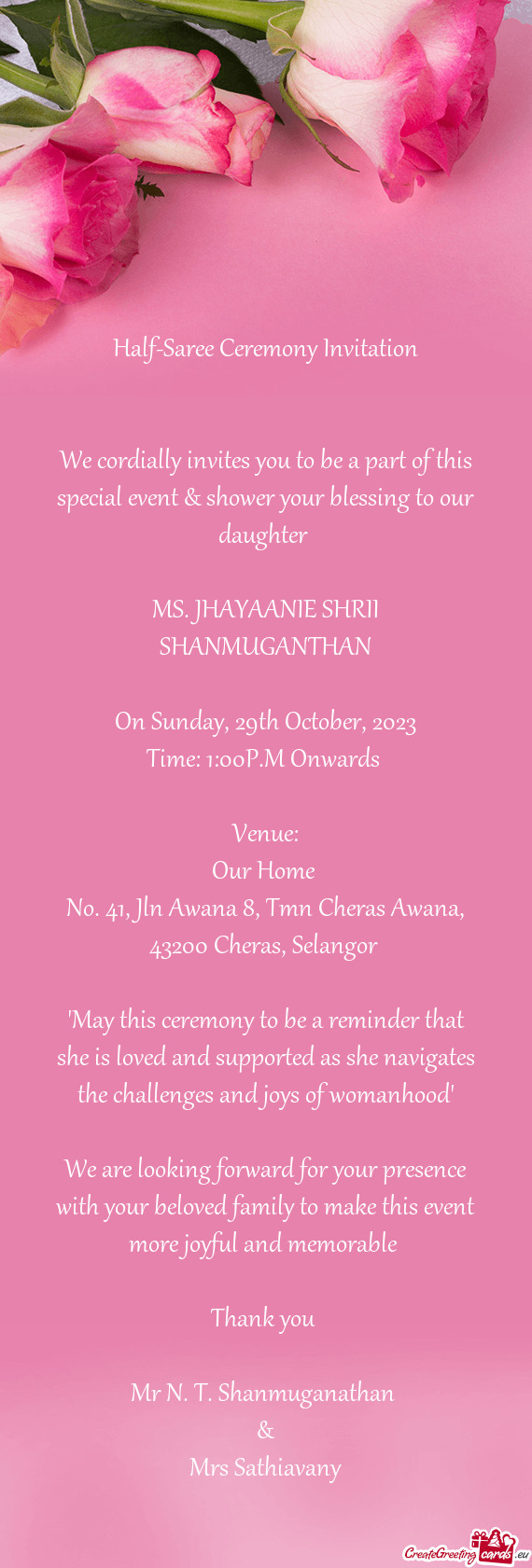 We cordially invites you to be a part of this special event & shower your blessing to our daughter