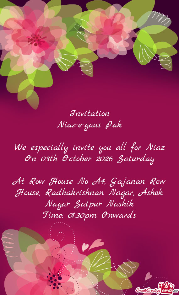 We especially invite you all for Niaz On 03th October 2026 Saturday