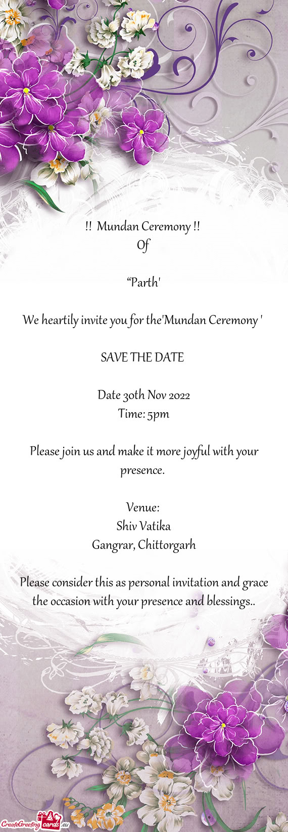 We heartily invite you for the'Mundan Ceremony '