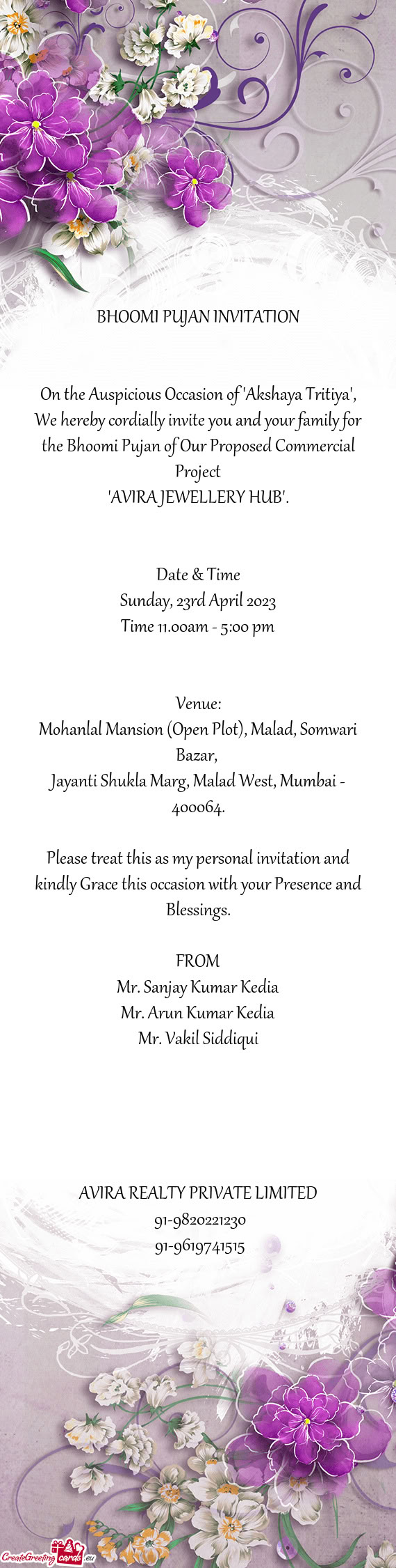 We hereby cordially invite you and your family for