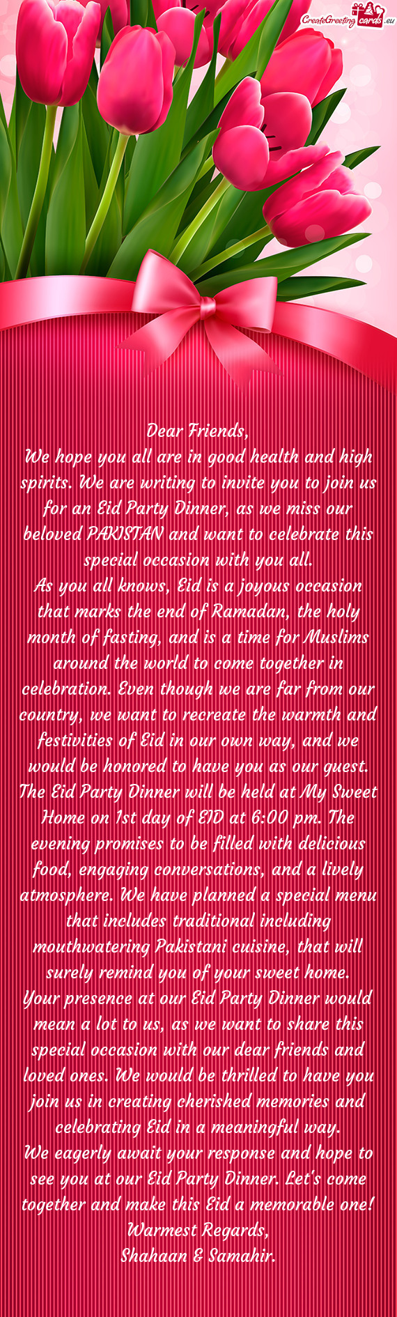 We hope you all are in good health and high spirits. We are writing to invite you to join us for an