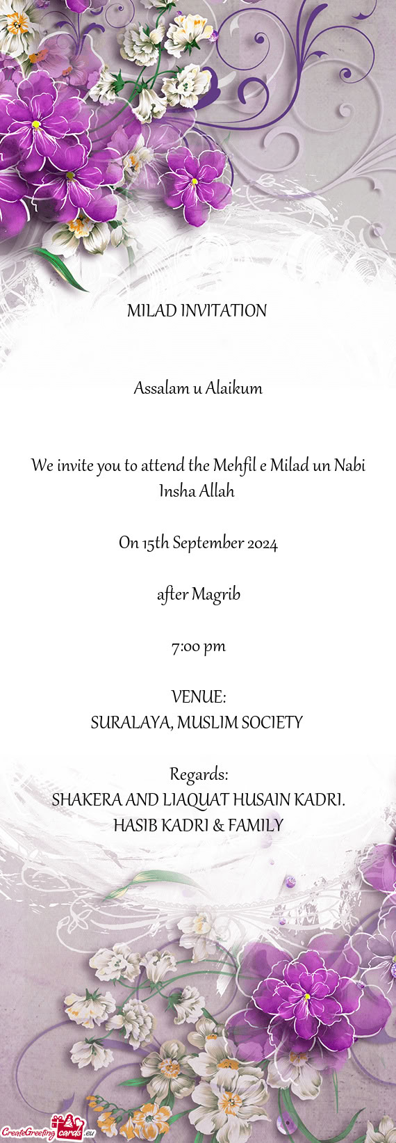 We invite you to attend the Mehfil e Milad un Nabi Insha Allah