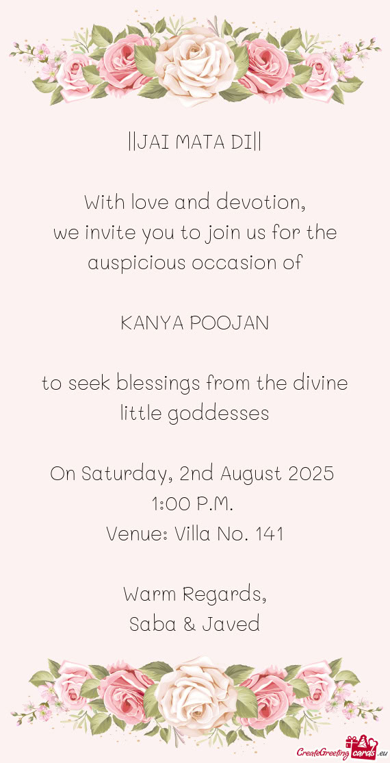 We invite you to join us for the auspicious occasion of