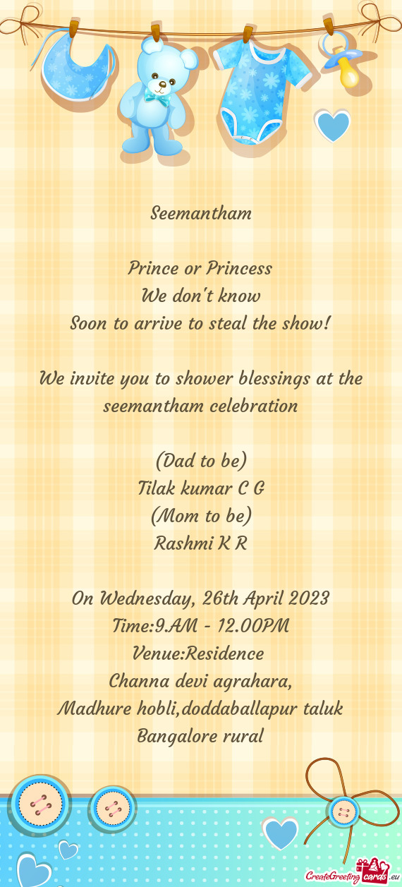 We invite you to shower blessings at the seemantham celebration