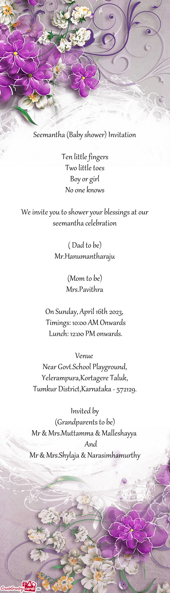 We invite you to shower your blessings at our seemantha celebration