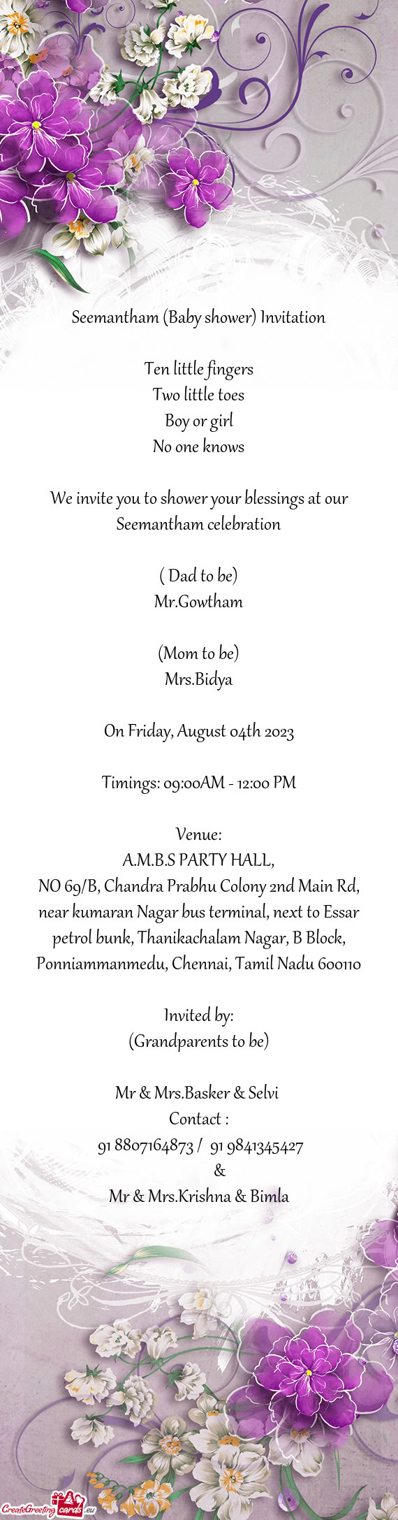 We invite you to shower your blessings at our Seemantham celebration