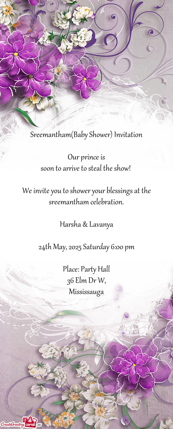 We invite you to shower your blessings at the sreemantham celebration