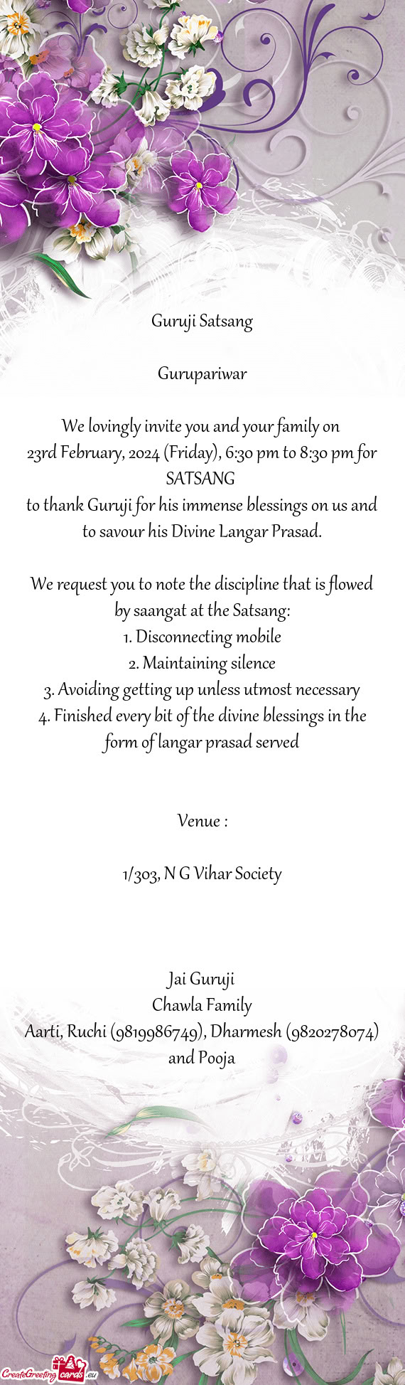 We lovingly invite you and your family on