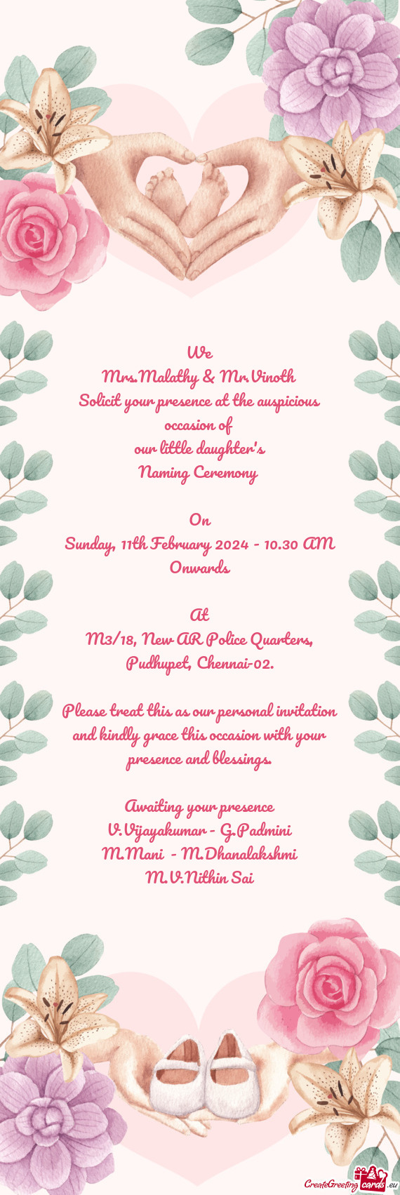 We  Mrs.Malathy & Mr.Vinoth   Solicit your presence at the auspicious occasion