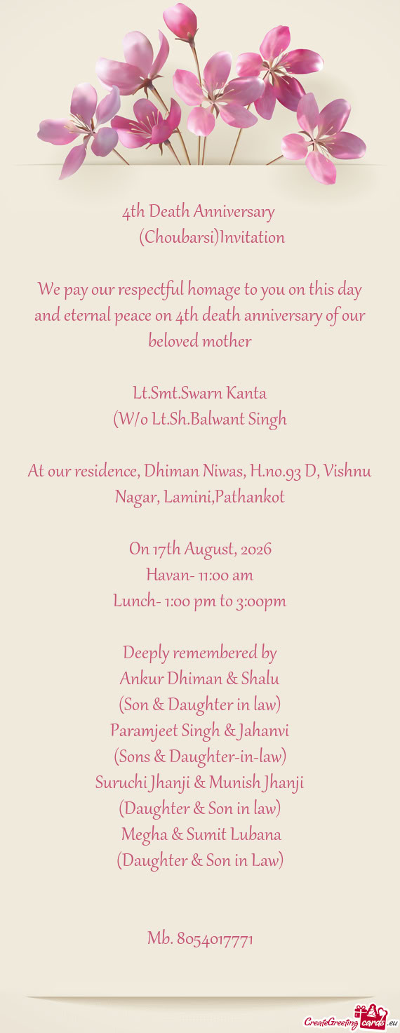 We pay our respectful homage to you on this day and eternal peace on 4th death anniversary of our be