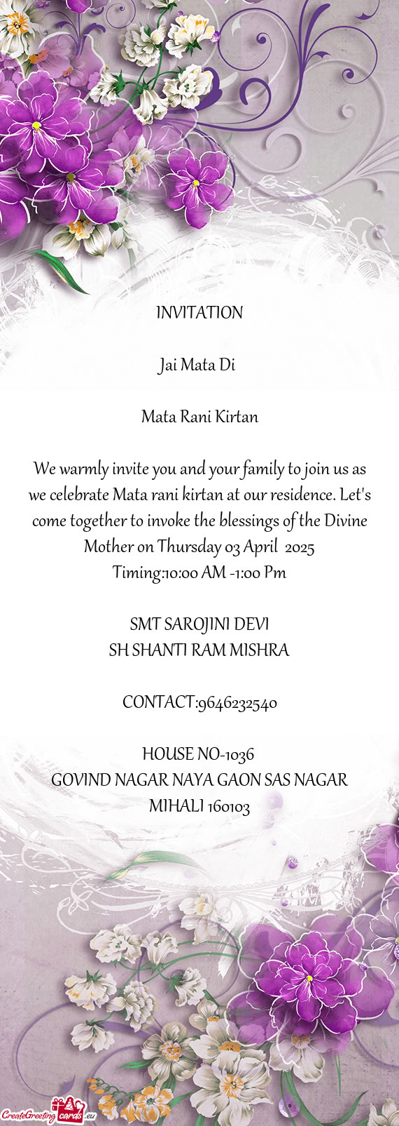 We warmly invite you and your family to join us as we celebrate Mata rani kirtan at our residence. L