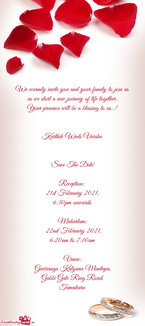 We warmly invite you and your family to join us as we start a new journey of life together