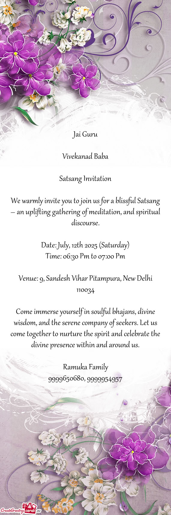 We warmly invite you to join us for a blissful Satsang – an uplifting gathering of meditation, and