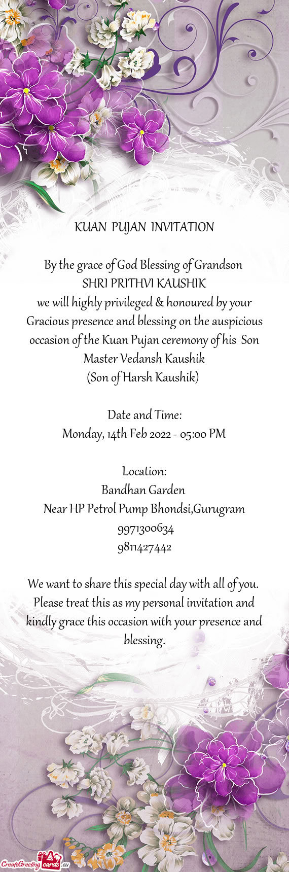 We will highly privileged & honoured by your Gracious presence and blessing on the auspicious occasi