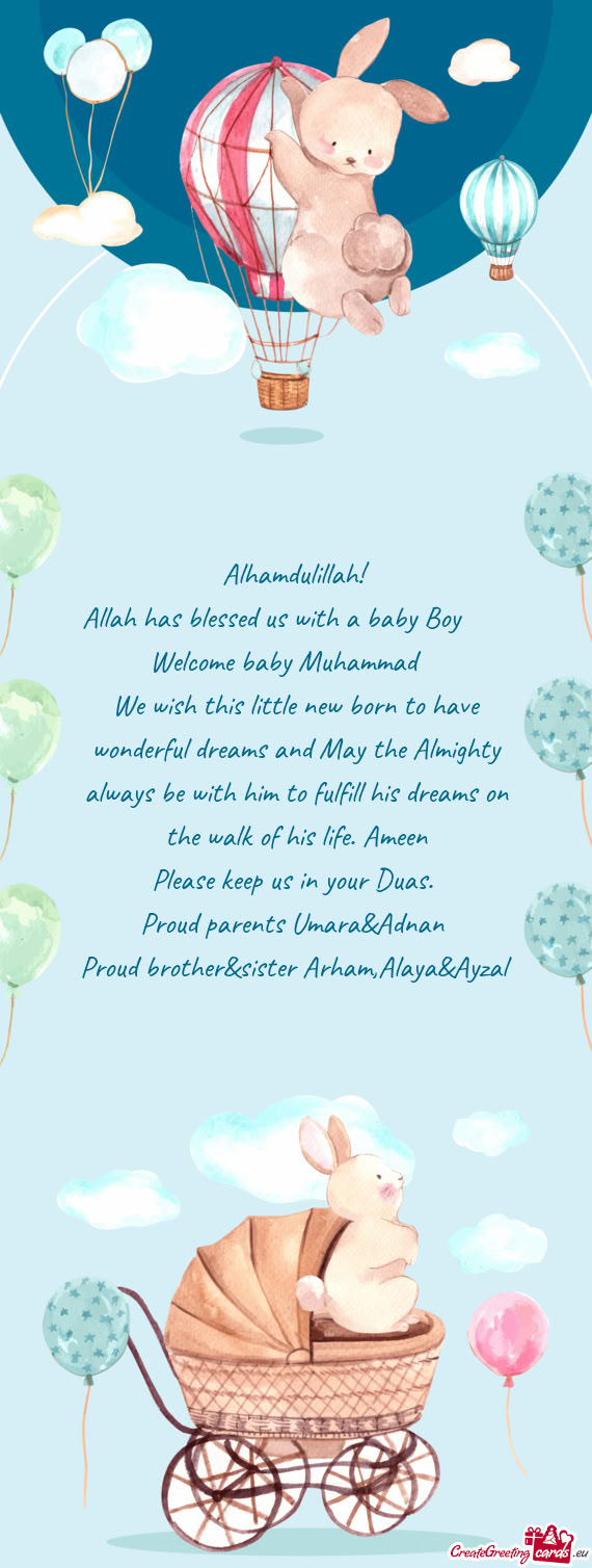 We wish this little new born to have wonderful dreams and May the Almighty always be with him to ful