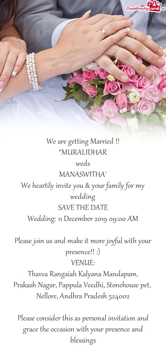 Wedding: 11 December 2019 09:00 AM