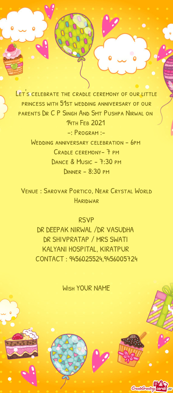 Wedding anniversary celebration - 6pm