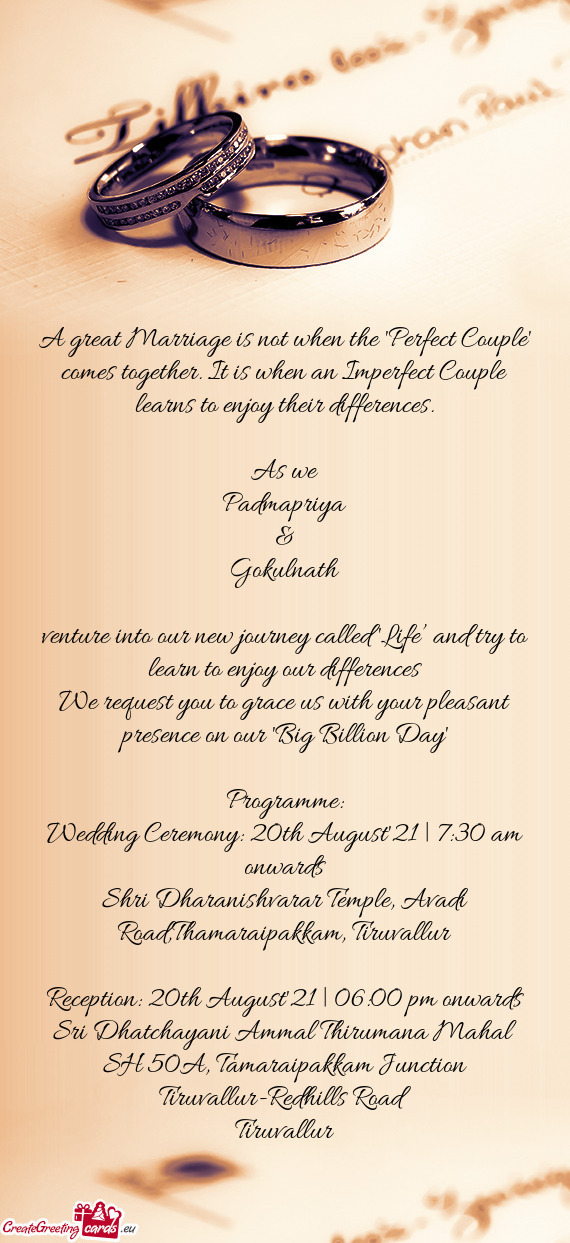 Wedding Ceremony: 20th August