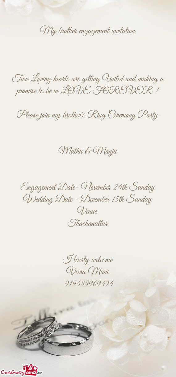 Wedding Date - December 15th Sunday